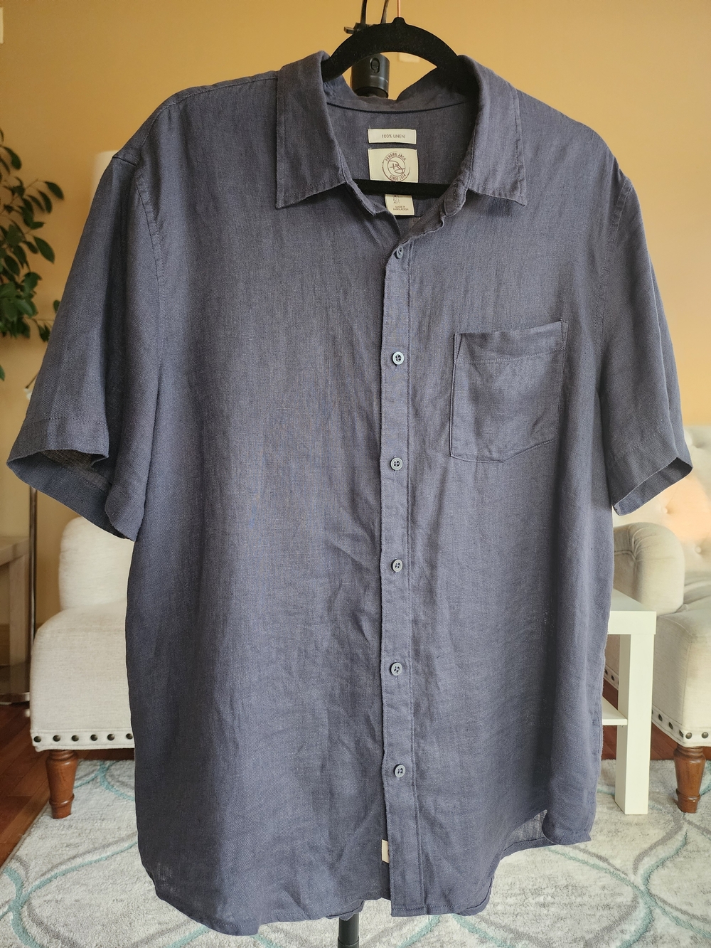 Panama Jack 100% Linen Short Sleeve Button Up Shirt Men’s L Dark Navy Casual